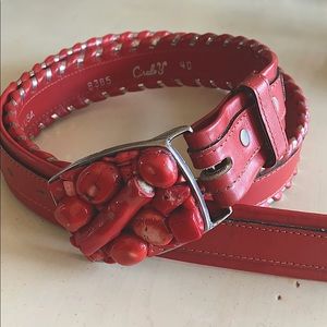 Paige Wallace leather belt coral buckle Large